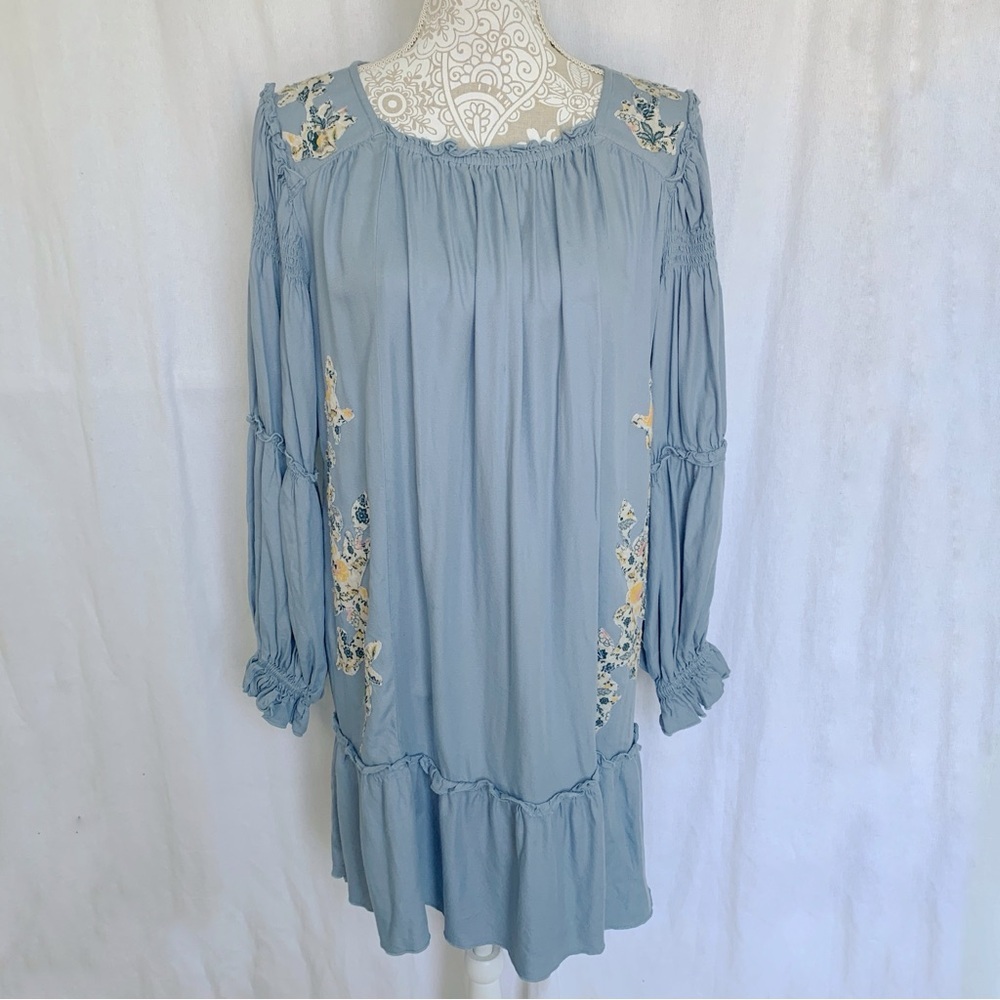 bohme Light Blue Floral Embroidered Midi Dress